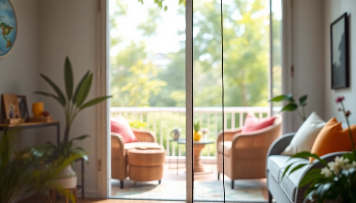 Moustiquaire sur porte fenetre illustrant une protection contre les insectes avec une ambiance relaxante.