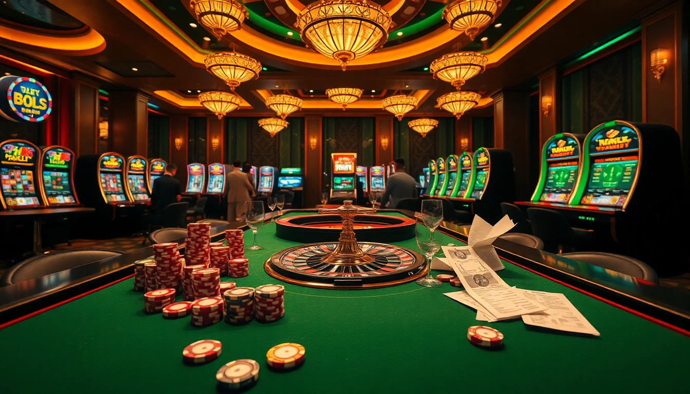 High-stakes players engaging in a dynamic game at rik vip casino, surrounded by vibrant gambling elements.