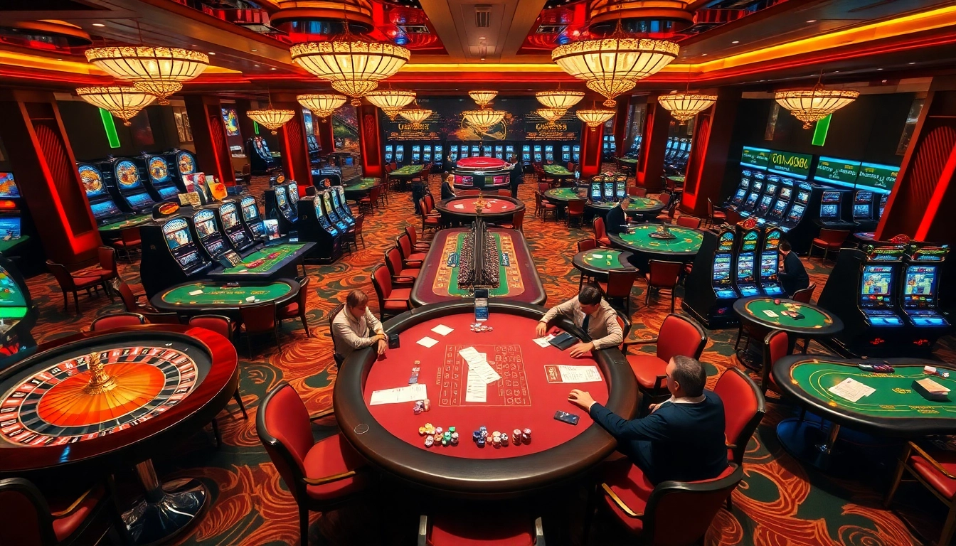 Players strategizing at a table in a luxurious casino symbolizing nhà cái qq88 gaming experience, showcasing excitement and luxury.